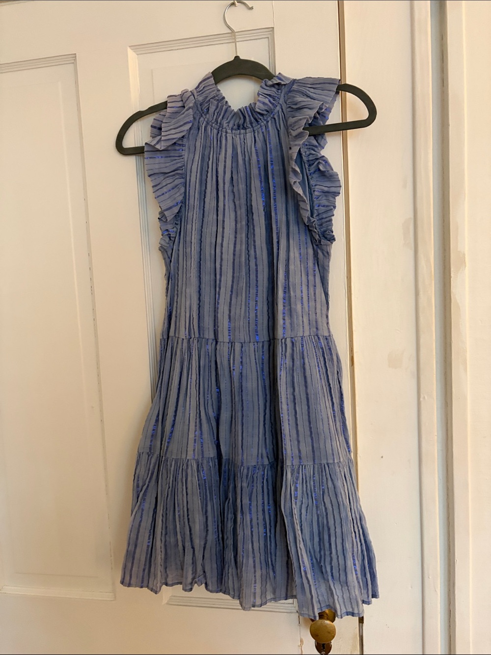 SAYLOR Striped Ruffle-Tiered Blue Dress